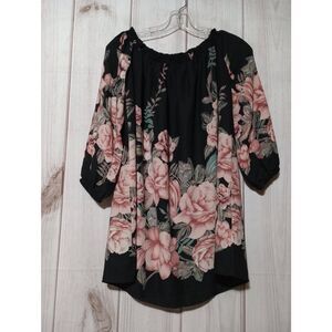 Lulus Black Floral Off the Shoulder Chiffon Shift Mini Dress Small
